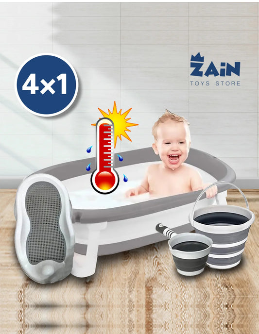 بانيو سيليكون بترمومتر1×4  | Silicone Baby Bathtub with Thermometer 4×1