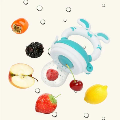 عضاضة ولهاية إطعام الفواكه سيليكون للأطفال بتصميم الأرنب مع 3 مقاسات | Silicone Baby Fruit Feeder Bunny Design with 3 Sacs (S, M, L)