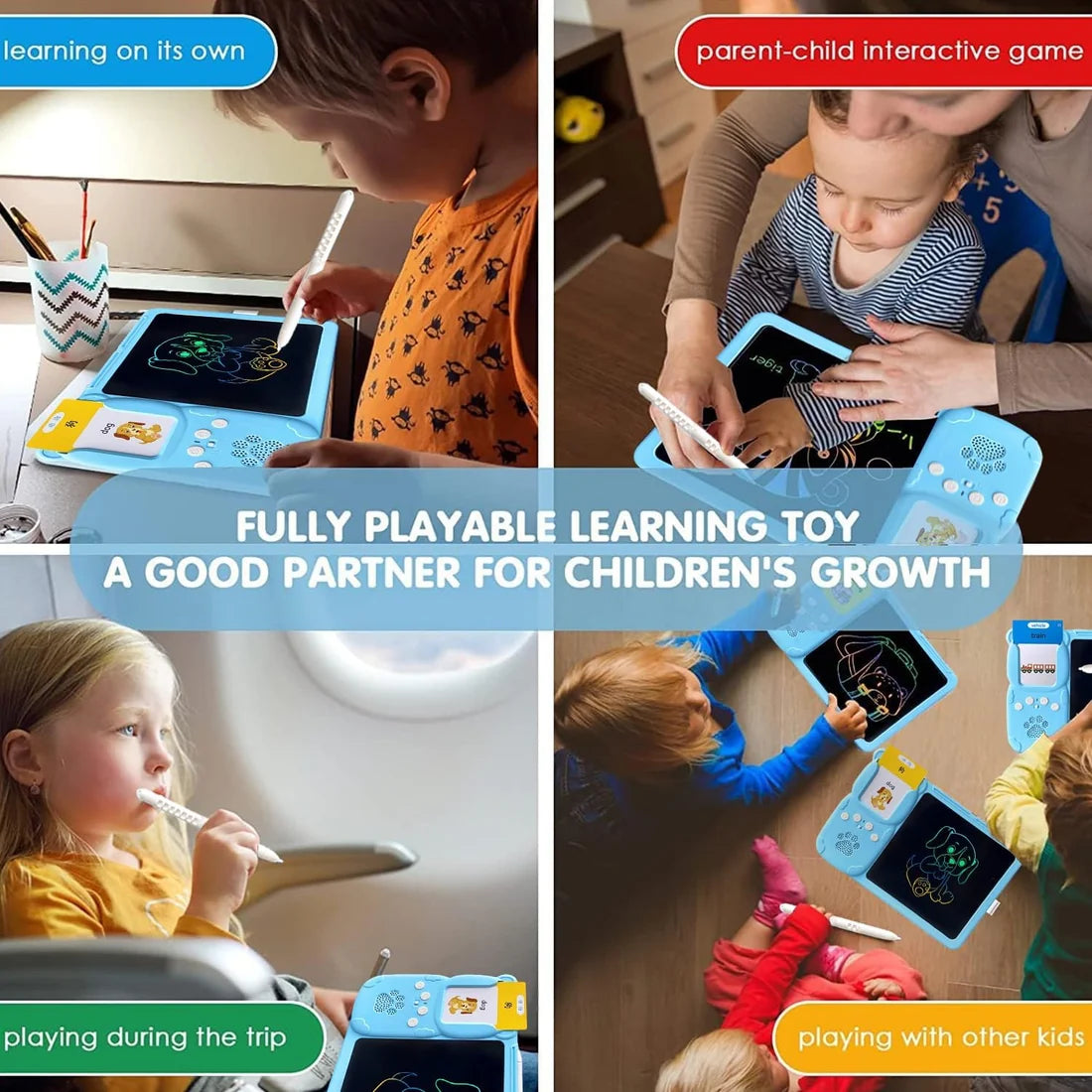 جهاز التعلم الذكي للأطفال 5 في 1 بـ شاشة رسم LCD وبطاقات تعليمية ومكعبات بناء | 5-in-1 Smart Learning Tablet for Kids