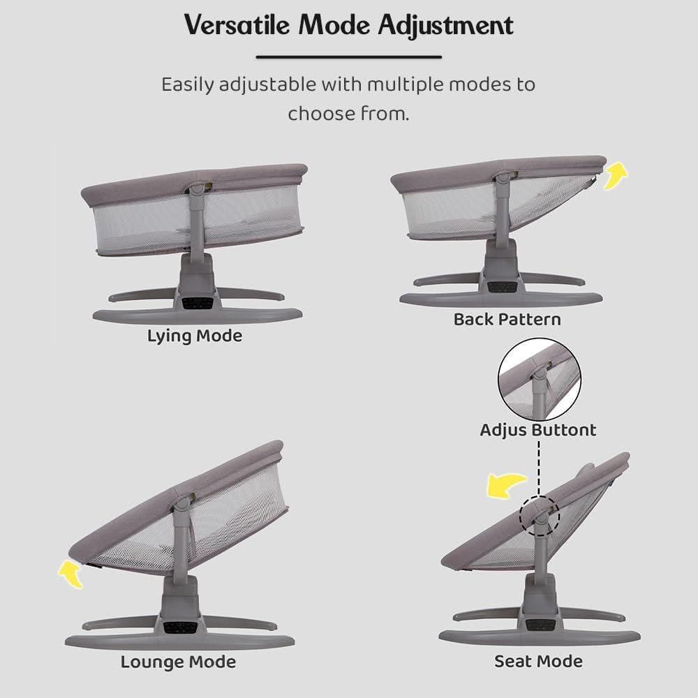 Illustration of a baby seat with adjustable modes on a gray background