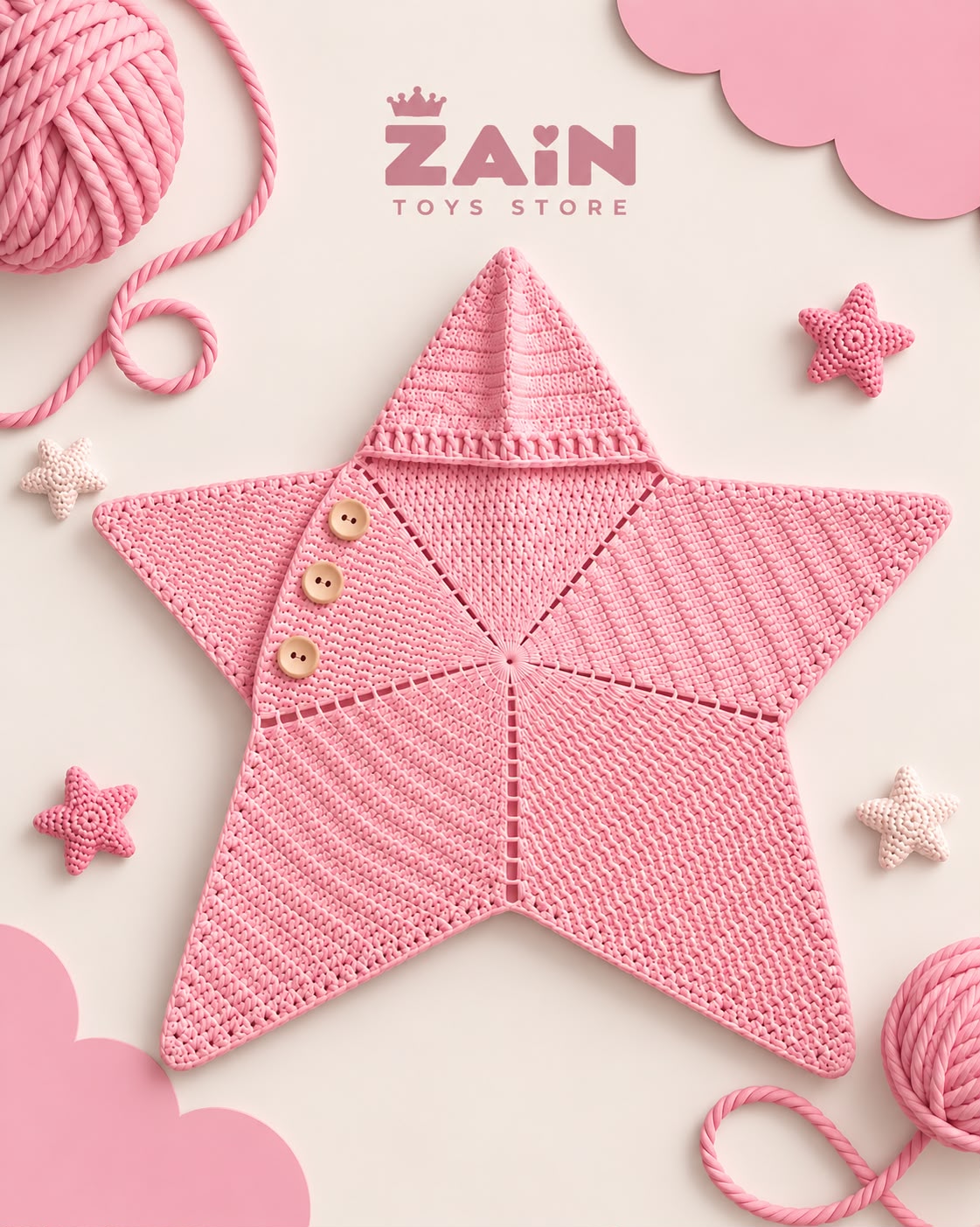 Baby Star Hug | بيجامة نجمة كروشيه للبيبي — Pink | وردي