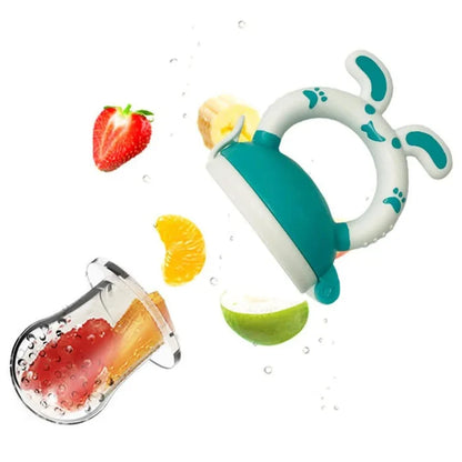 عضاضة ولهاية إطعام الفواكه سيليكون للأطفال بتصميم الأرنب مع 3 مقاسات | Silicone Baby Fruit Feeder Bunny Design with 3 Sacs (S, M, L)
