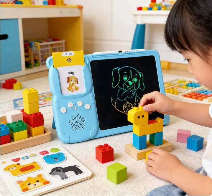 جهاز التعلم الذكي للأطفال 5 في 1 بـ شاشة رسم LCD وبطاقات تعليمية ومكعبات بناء | 5-in-1 Smart Learning Tablet for Kids