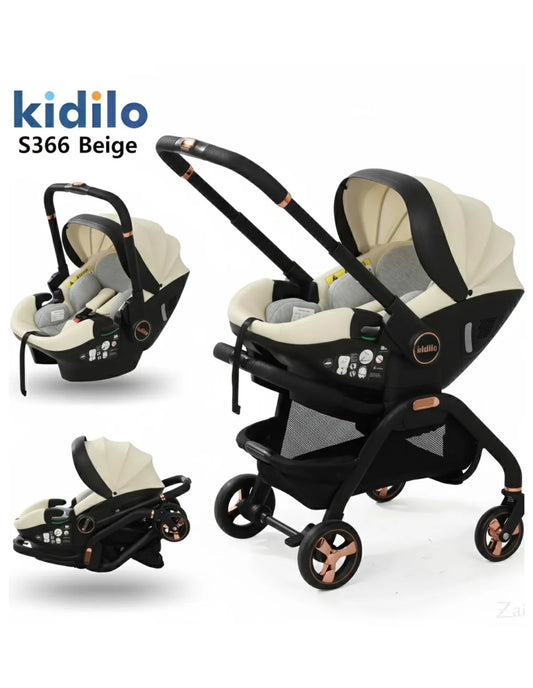 Baby stroller and car seat set with 'kidilo' branding on a white background