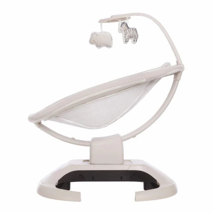 White baby swing with mobile on a white background