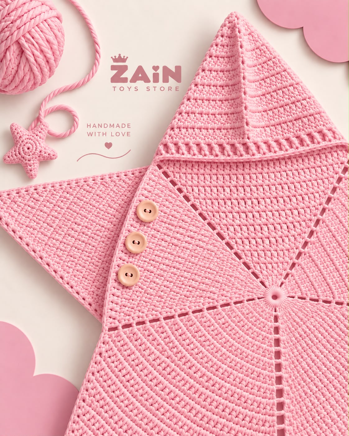 Baby Star Hug | بيجامة نجمة كروشيه للبيبي — Pink | وردي