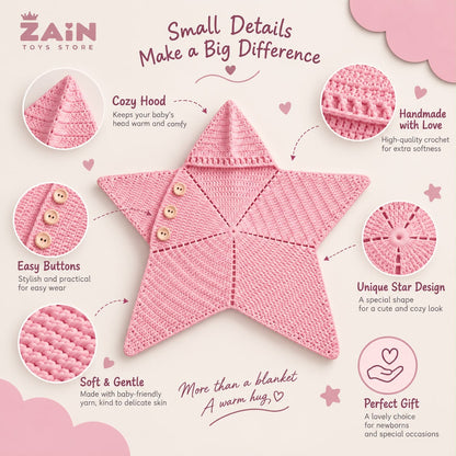 Baby Star Hug | بيجامة نجمة كروشيه للبيبي — Pink | وردي